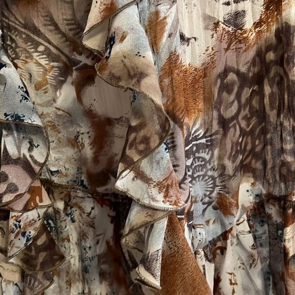 Belissimo M Fairy Sheer Ruffle Peplum Flutter Sleeve Neutral Floral Blouse Top - Picture 3 of 7